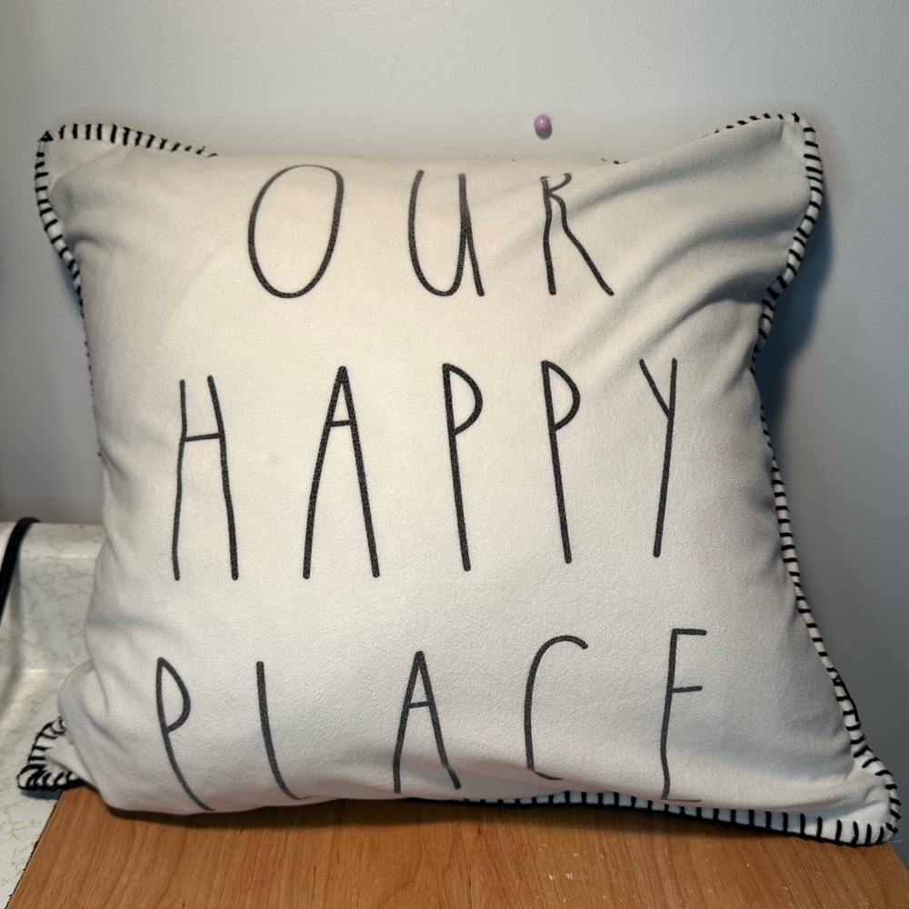 Rae Dunn Down-filled “Our Happy Place” throw pillow
